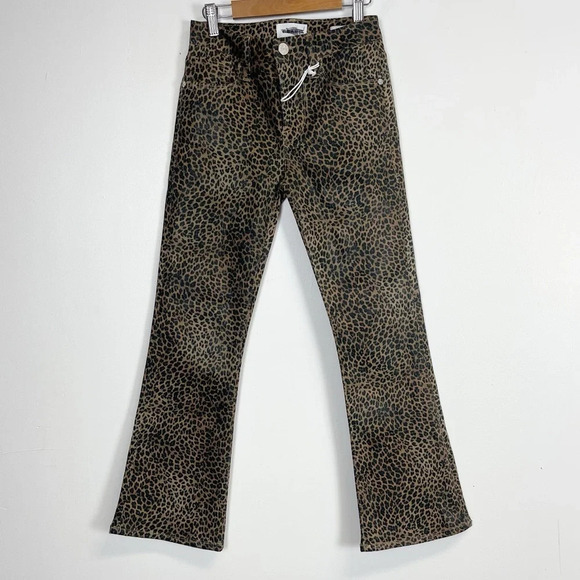 NWT Frame Le Crop Mini Boot Coated Jeans Womens 24 Leopard Tan Black - Picture 1 of 12
